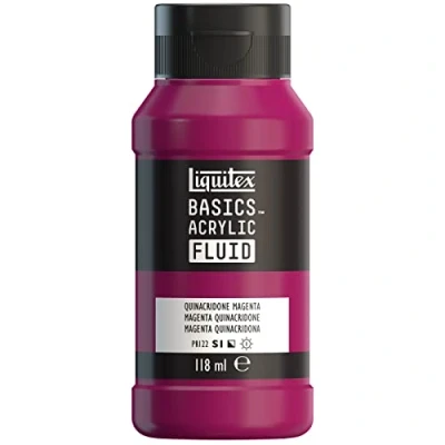 Afbeelding van Liquitex Basics Fluid Acrylverf met vloeibare consistentie, sneldrogend, lichtecht, waterdicht, op waterbasis, 118 ml fles, magenta quinacridon