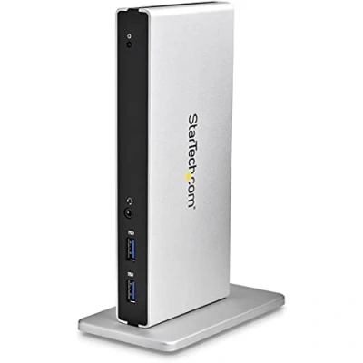 Afbeelding van StarTech.com USB 3.0 Docking Station voor twee schermen met DVI naar VGA en HDMI adapters, 5 x audio Verticaal Mac Windows (USB3SDOCKDD)