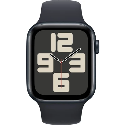Afbeelding van Apple Watch SE 2023 44mm Zwart (Zwarte Siliconenband S/M)