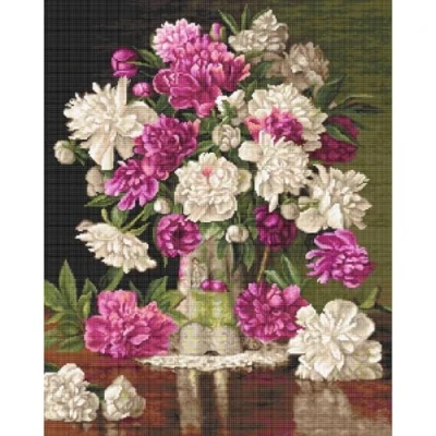 Afbeelding van Luca S Red and White Peonies Petit Point borduren (pakket) G608