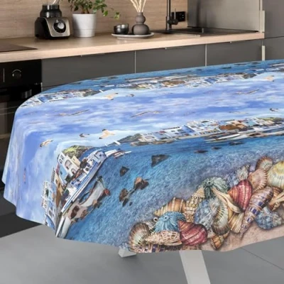 Afbeelding van Afwasbaar tafelzeil, tuintafelkleed, voor buiten, binnen, ovaal, met afgesneden rand, motief perzik, 200 x 140 cm