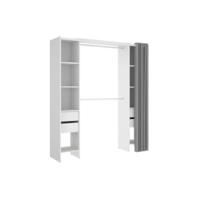 Afbeelding van Uitschuifbare kleedkamer met gordijn + 4 lades Wit Decor L 180 113 x D 50 H 205 cm VERVOLG
