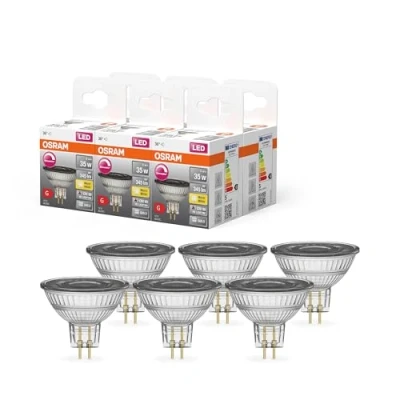 Afbeelding van OSRAM Superstar reflectorlamp, GU5.3 basis, helder glas, warmwit (2700 K), 345 lumen, vervanging voor traditionele 35 W lampen, 6 stuks