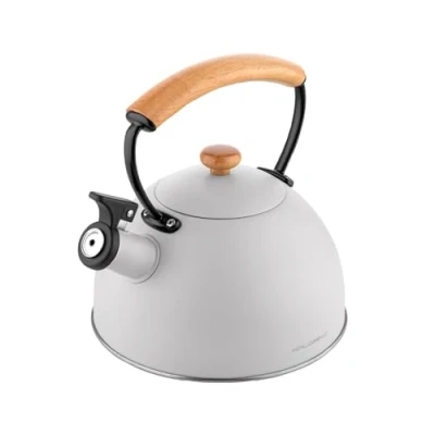 Image de Bouilloire à Induction Théière Sifflet 23L Acier Inox. Poignée en Bois Florina Wooden Gris