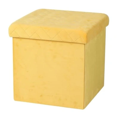 Afbeelding van Urban Living Poef/hocker opbergbox zit krukje velvet geel polyester/mdf 38 x cm opvouwbaar