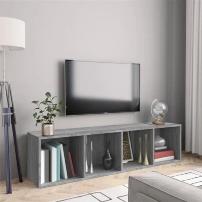 Afbeelding van Boekenkast/tv meubel 143x30x36 cm bewerkt hout grijs sonoma