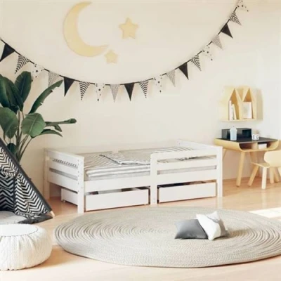 Afbeelding van Kinderbedframe Met Lades 80X200 cm Massief Grenenhout Zwart 70 x 140 / Wit