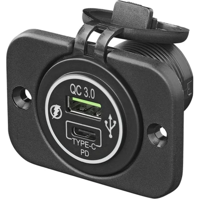 Afbeelding van Pro Plus USB snellader inbouw type A + C 2 weg 12/24V 3A model 1
