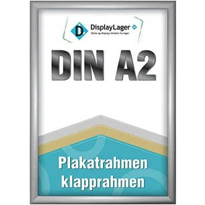 Afbeelding van DisplayLager, Deense kwaliteit A2 zilver klapframe met 25 mm aluminium profiel, ontspiegelde beschermschijf, bevestigingsmateriaal