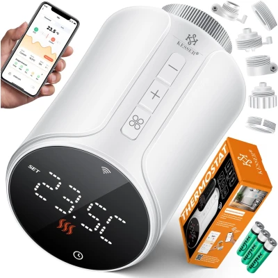 Afbeelding van KESSER® Set van 3 wifi radiatorthermostaten, verwarmingsthermostaat met Smart Home app bediening, Alexa thermostaat, Google Assistant 6 radiatorventielen, bespaar