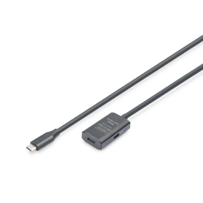 Afbeelding van DIGITUS Actieve USB verlengkabel C vrouwelijk naar stekker 5 m 3.2 Gen1 Gbit/s Plug &amp; Play met signaalversterker zwart