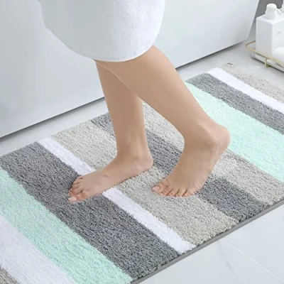 Afbeelding van Homaxy Antislip badkamertapijt, zacht, hoogpolig, microvezel, badmat, absorberend, wasbaar, badmat 60 x 120 cm, groen/grijs
