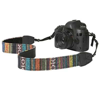 Afbeelding van MoKo Verstelbare gevlochten katoenen camerariem voor alle DSLR Canon Fuji Nikon Olympus Pentax Sony digitale camera&#039;s Kleurrijke strepen
