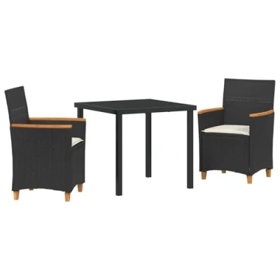 Afbeelding van vidaXL 3 delige Tuin Eetset met Kussens Zwart Poly Rattan
