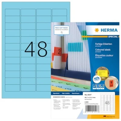 Afbeelding van HERMA 4547 14 stuks gekleurd DIN A4 (45,7 x 21,2 mm, 1400 vellen, papier, mat) zelfklevend, bedrukbaar, permanent 67200 etiketten, blauw