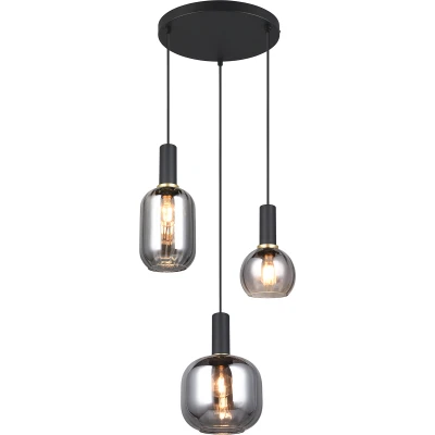 Afbeelding van TRIO DIVA Hanglamp Zwart mat excl. 3x E27 7 W Plafondbevestiging In hoogte verstelbaar