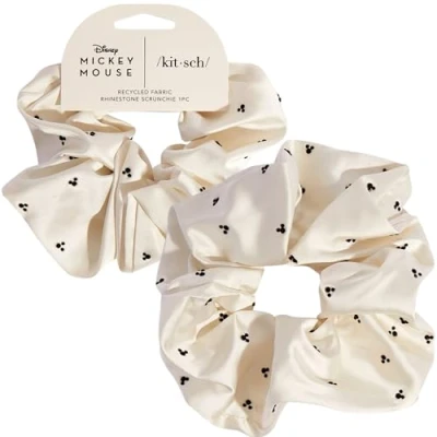 Image de Kitsch Chouchous en tissu avec strass pour filles et femmes, motif Mickey Minnie, tous types de cheveux, parfaits chignon, couleur crème