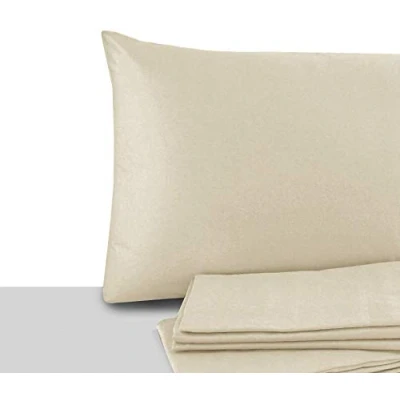 Afbeelding van Giovanni Dolcinotti Set met 2 kussenslopen voor tweepersoonsbed en eenpersoonsbed, 50 x 80 cm, 100% katoen, gemaakt in Italië, zandkleurig