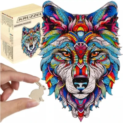 Afbeelding van Kruzzel Wooden puzzle colorful wolf