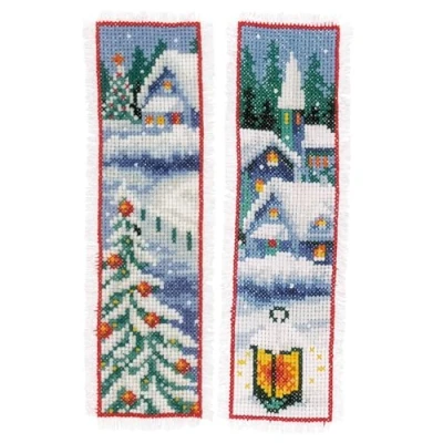 Afbeelding van Vervaco Winterdorpen set van 2 bladwijzer borduren (pakket) PN 0158348