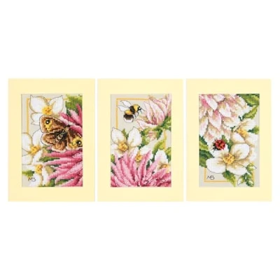 Afbeelding van Lanarte Wenskaart kit Roze dahlia set van 3 PN 0221133