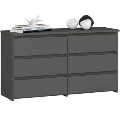 Afbeelding van AKORD Commode CL 100 met 6 laden, functioneel, voor woonkamer, slaapkamer, duurzaam, ABS rand 35 x 57 cm, grafietgrijs en voorzijde