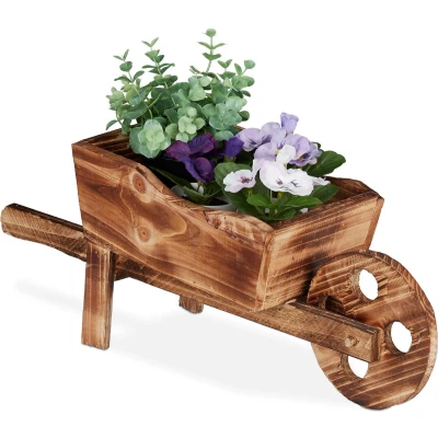 Afbeelding van Relaxdays plantenbak kruiwagen bloembak hout houten bloempot tuindecoratie vintage