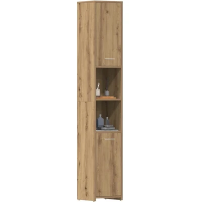Afbeelding van Badkamerkast 30x30x183,5 cm bewerkt hout artisanaal eikenkleur