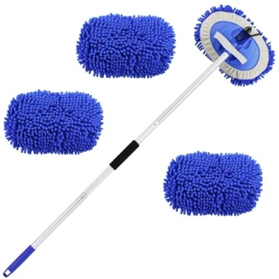 Afbeelding van 160 cm autowasborstel met telescoophandvat, reinigingsset voor camper, krasbestendige telescoopborstel, 2 in 1, mop vervanging (2 x dweilkop)