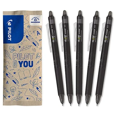 Afbeelding van Pilot FriXion Point Clicker 0,5 drukpen met warmtegevoelige inkt, uitwisbare zwarte navulbare stift, fijne punt, 5 stuks