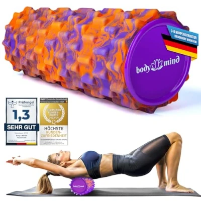 Afbeelding van Foamroller te gebruiken voor zelfmassage en spier bindweefseltraining 33 x 14,5 cm (Oranje Lila)