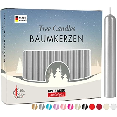 Afbeelding van BRUBAKER 20 Stuks Boomkaarsen Was Kerstmis Kaarsen Piramide Kerstboom Zilver