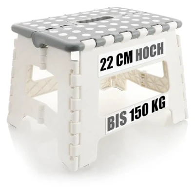 Afbeelding van COM FOUR® Vouwtrap met rubberen noppen opvouwbare trapladder draagbare klimhulp antislip klapkruk draagvermogen tot 150 kg (wit/grijs 1 stuk)