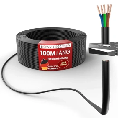 Afbeelding van MAS Premium Zachte kunststof kabel H05VV F 5G0,75 5G1, 5G1,5 of 5G2,5 zwart 5 tot 100 m apparaatkabel (H05VV SW, m)