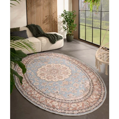 Afbeelding van Buitenkleed Ovaal Vintage Valenca Nova Lichtblauw/beige 80x150 Cm