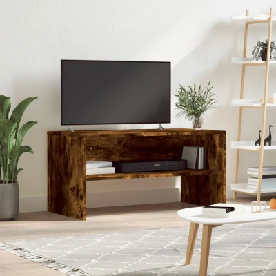 Afbeelding van Tv meubel 80x40x40 cm bewerkt hout gerookt eikenkleurig