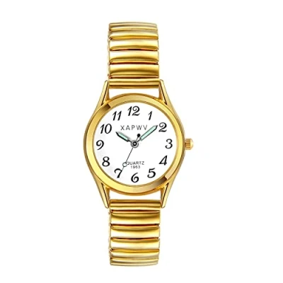 Afbeelding van JewelryWe montre ultra mince de lecteur facile des femmes avec la bande élastique, d&#039;or/argent, 2 gold, Bracelet