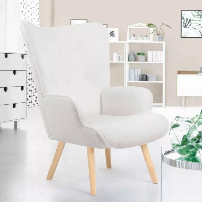 Image de Fauteuil scandinave IVAR en tissu bouclette blanc