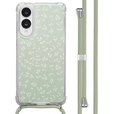 Afbeelding van imoshion Design hoesje met koord voor de Samsung Galaxy S25 Edge Smoke Green Flowers