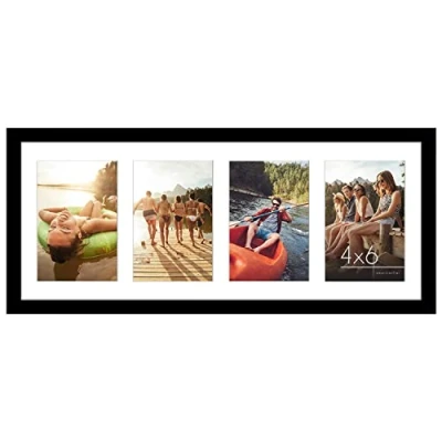 Afbeelding van Americanflat Panoramische fotolijst in zwart, 20,3 x 50,8 cm, vier fotolijsten van 15,2 10,2 voor collage met meerdere openingen, horizontaal en verticaal formaat muur tafel