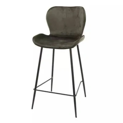 Afbeelding van AnLi Style Barstoel velvet ronde buis antraciet velours