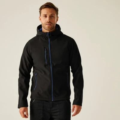 Afbeelding van Regatta Navigate 2 Layer Hooded Softshell Jacket RG705 Black/New Royal L