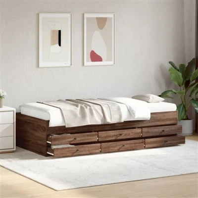 Afbeelding van vidaXL Slaapbank met lades 90x200 cm bewerkt hout bruin eikenkleurig