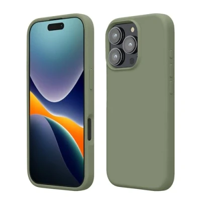 Afbeelding van kwmobile telefoonhoesje geschikt voor Apple iPhone 16 Pro Hoesje met siliconen coating Smartphone case in grijsgroen