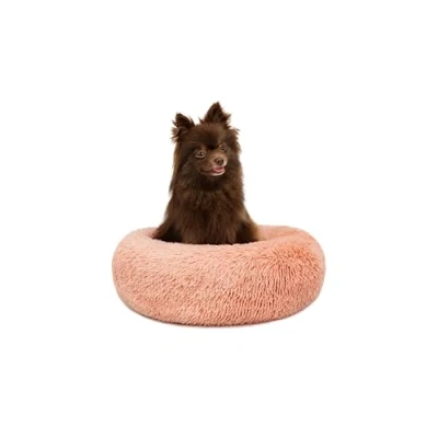 Afbeelding van lionto Donutbed voor honden en katten, rond pluizig bed kleine grote huisdieren, Ø 40 cm, kattenbed van zacht pluche, hondenkussen met extra dikke vulling, roze