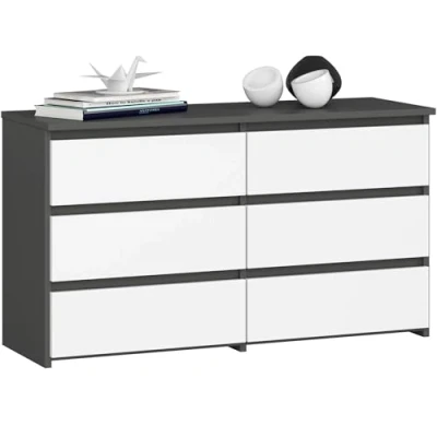Afbeelding van AKORD Commode CL 100 met 6 laden, functioneel, voor woonkamer, slaapkamer, duurzaam, ABS rand, 35 x 57 cm, grafietgrijs en witte voorkant