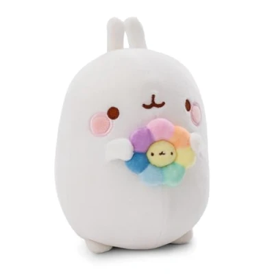 Afbeelding van MOLANG pluche dier met regenboogbloem, 48 cm, wit, knuffeldier, schattige knuffel, om te spelen, voor kinderen en volwassenen, een geweldig cadeau idee