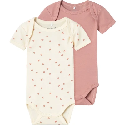 Afbeelding van NAME IT NBFBODY 2P SS BUTTERCREAM HEARTS NOOS Meisjes Body Maat 92