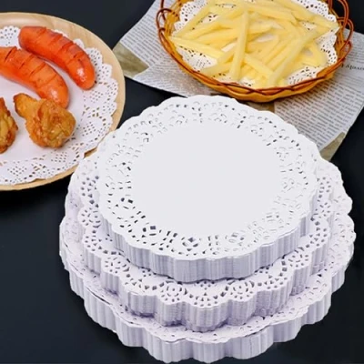 Afbeelding van DXIA 300 Stuks Witte Kant Papier Placemat, Punt Papieren Tafel Placemats, Decoratief Tafelkunst, Verschillende Maten, 10,16 cm, 6,5 inch, 20 Decoratie Mat