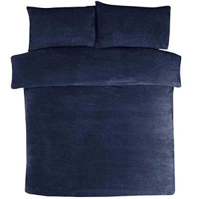 Afbeelding van Sleepdown Beddengoedset van warm en comfortabel thermofleece met dekbedovertrek kussenslopen Kingsize (220 x 230 cm) Marineblauw